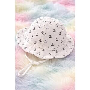 Twinklebelle Anchor Print Baby Bucket Hat White Cotton Size S